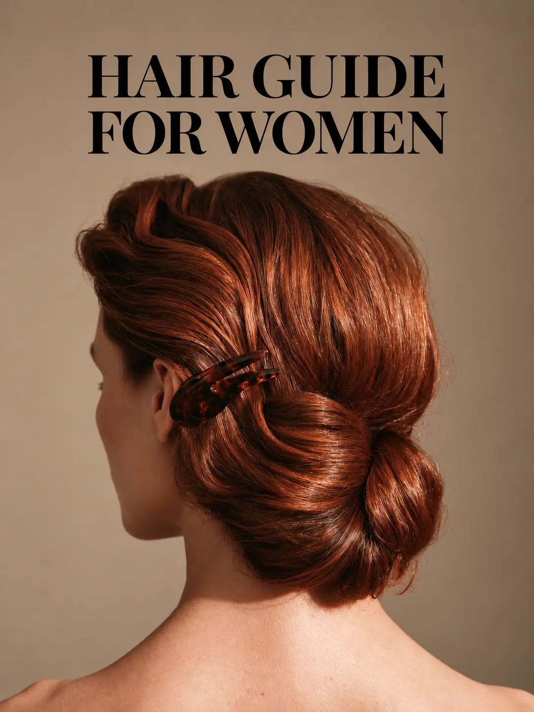Обкладинка книги Hair Guide for Women з каштановим пучком і заколкою